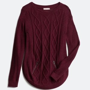 Love Always Zeke Zipper Cable Knit Pullover Sweater, Burgundy